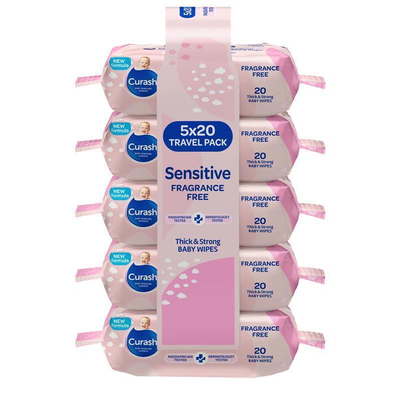 Curash Baby Sensitive Travel Wipes 5 x 20 Pack