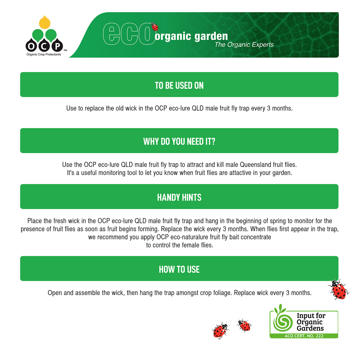 OCP Eco Lure Replacement Wick - Queensland Fruit Fly Trap - 70mm - Pheromone - Effective