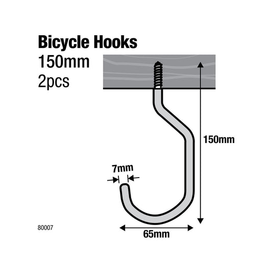 Everhang Bicycle Storage Hooks - 152mm x 65mm - Steel - PVC Coated - 2 Pack