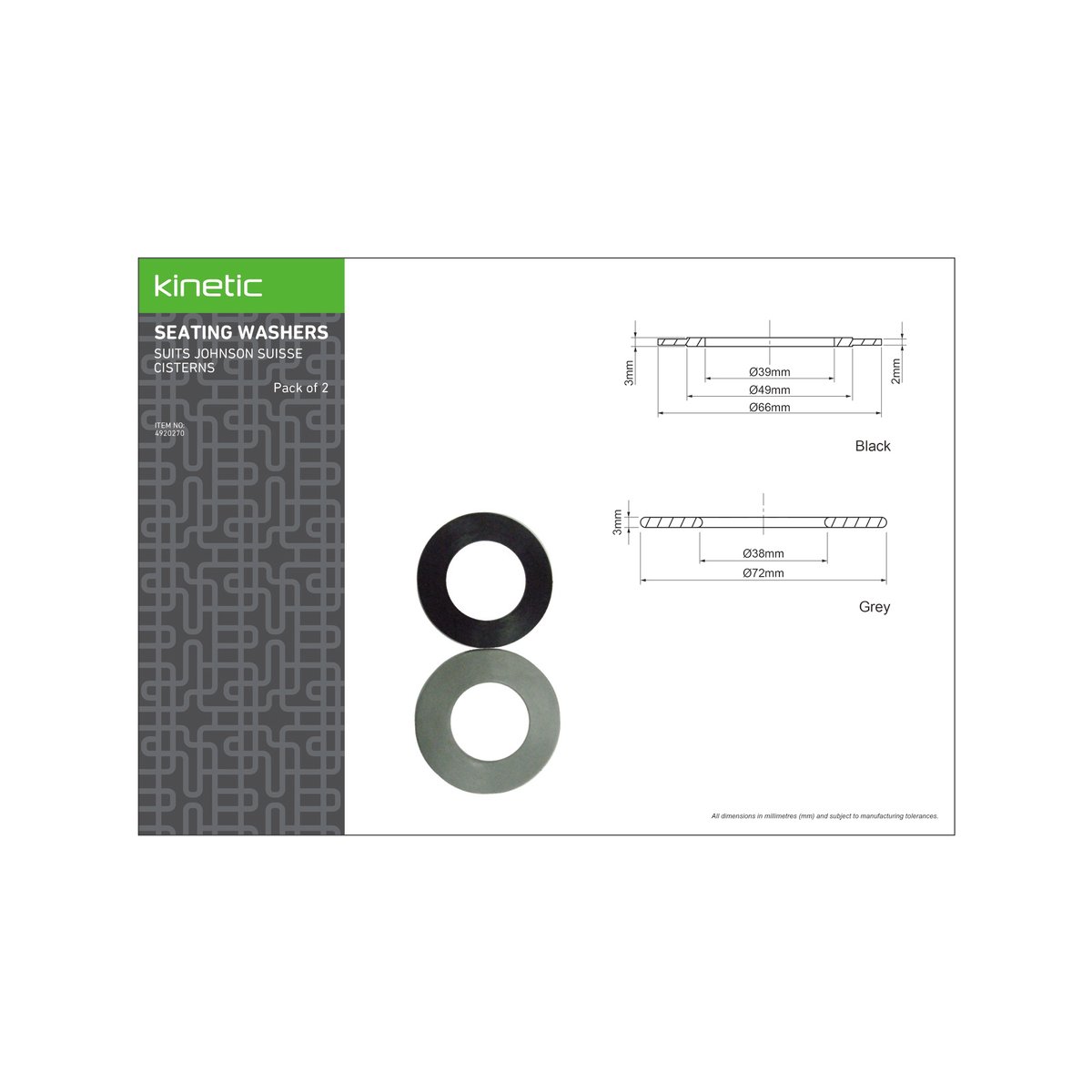 Kinetic Black Grey Rubber Johnson Seating Washer 97mm Flexible Leak Prevention