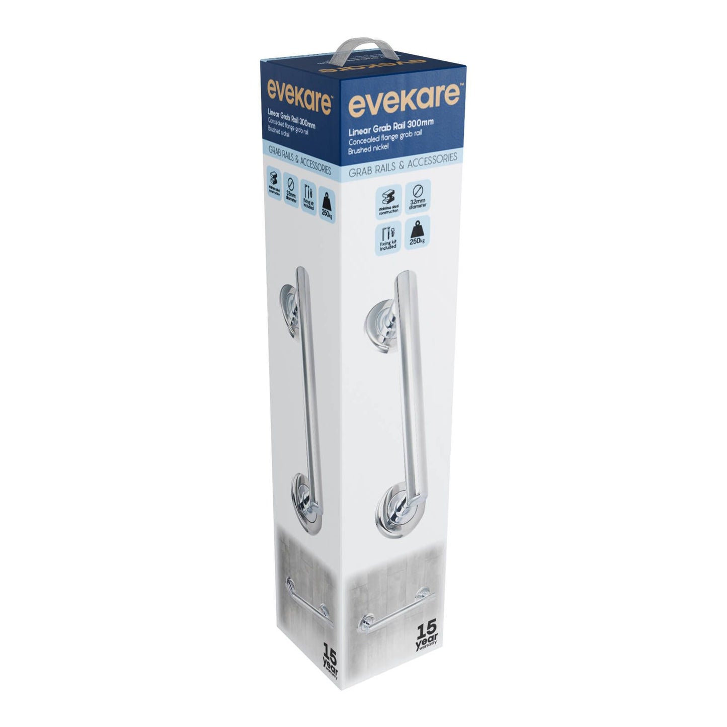 Evekare Linear Grab Rail - 300mm - Brushed Nickel