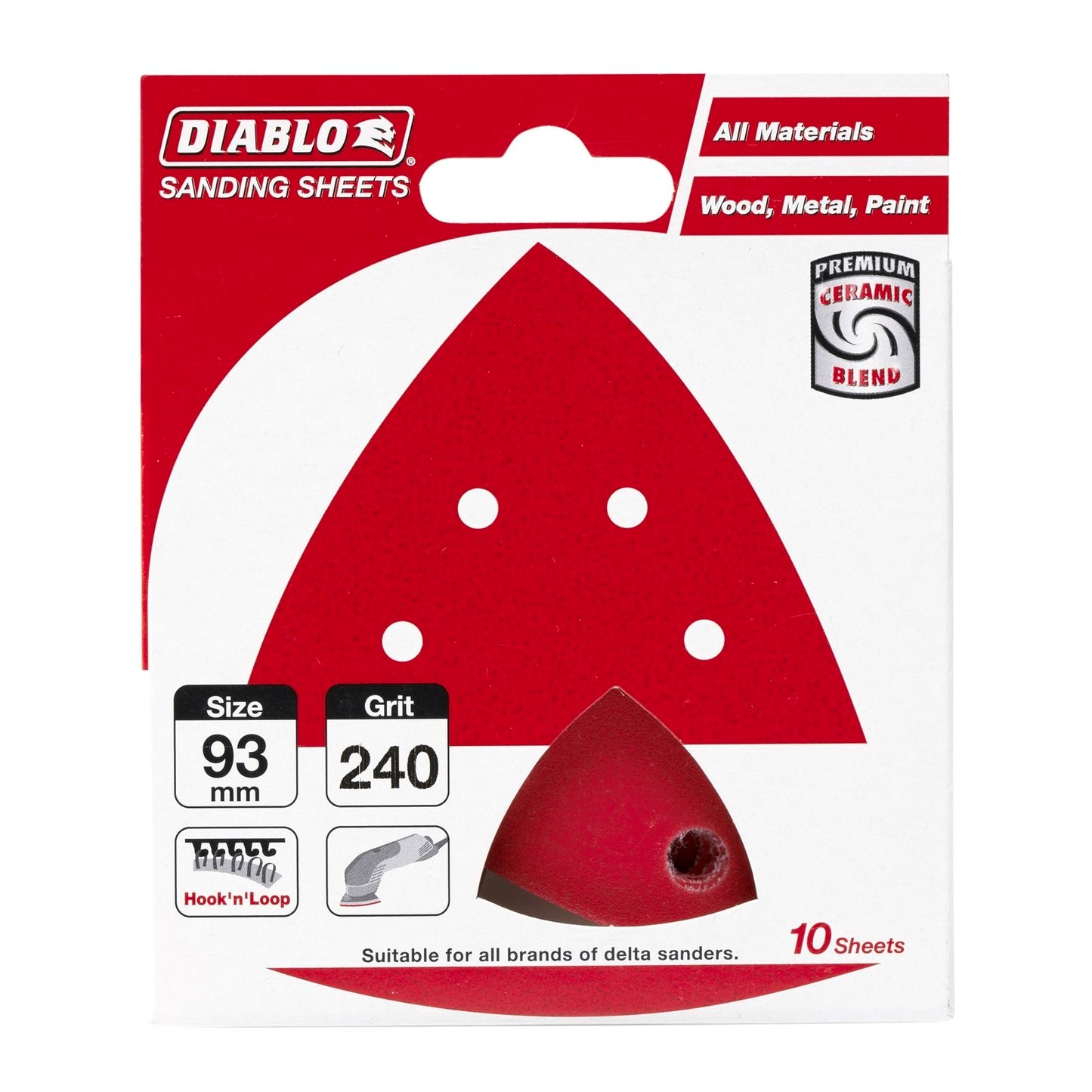 Diablo Abrasive Detail Sander Sheets - 93 x 93mm - 240 Grit - 10 Pack