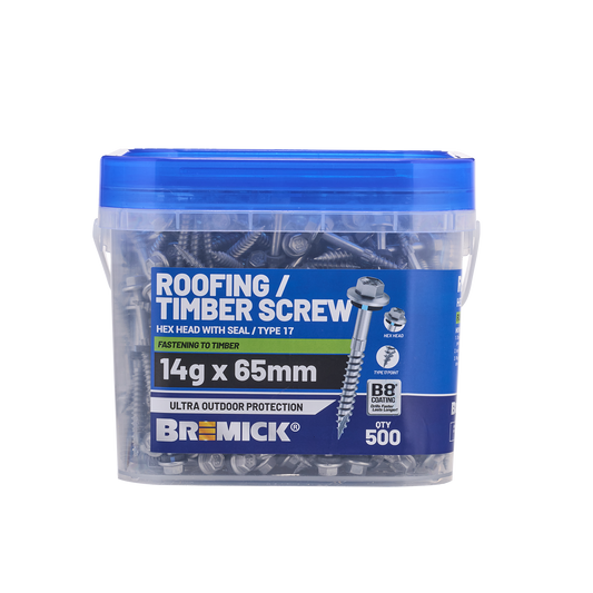 Bremick Hex Roofing Screw - 14g x 65mm - B8 - 500 Pack