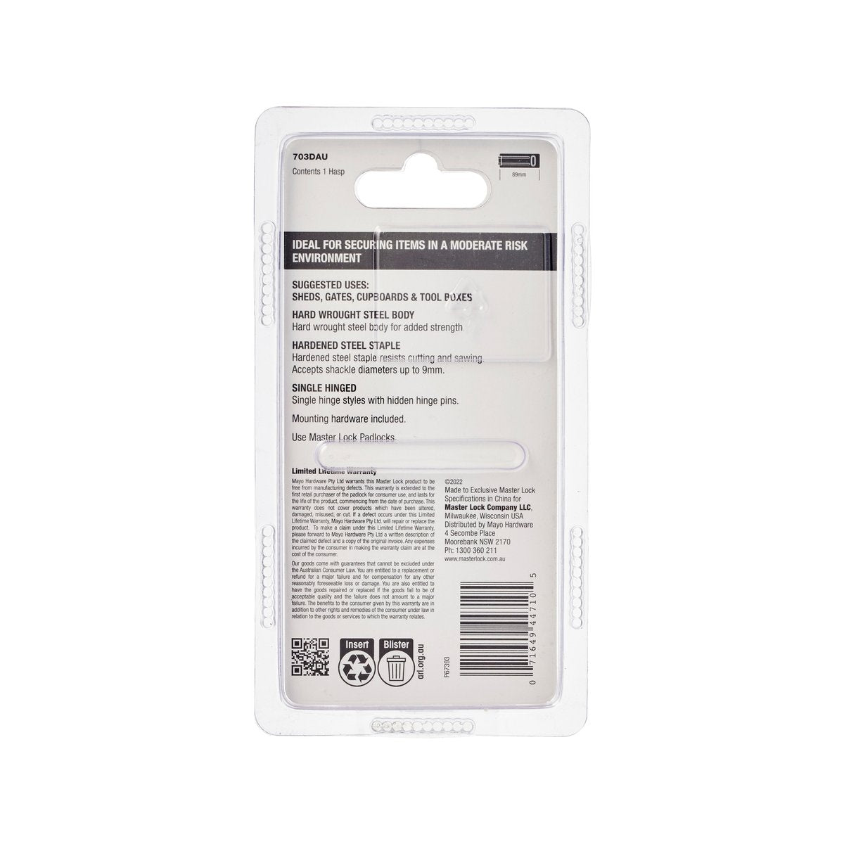 Master Lock Hasp - 89mm - Hard Wrought Steel - Weather Resistant