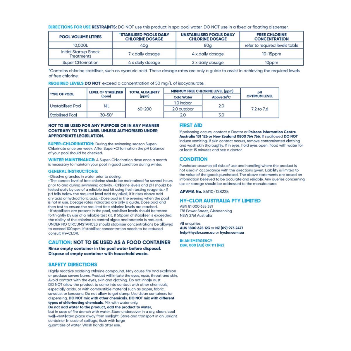 Hy Clor Super Shock - 10kg - Calcium Hypochlorite - Algae Killer