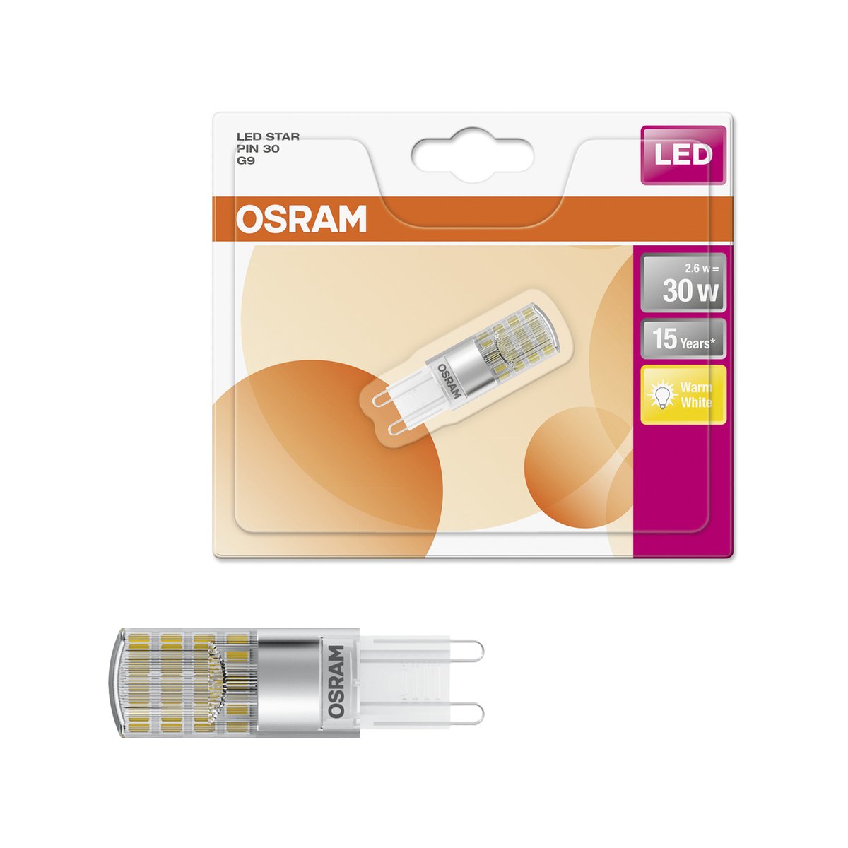 Osram LED Capsule 2.6W 240V Warm White G9 Plastic Long Life