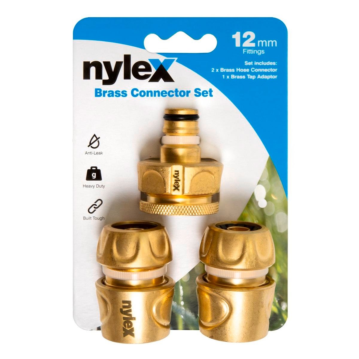 Nylex Hose End Fitting Set - 12mm - Solid Brass - Slip Free Grip