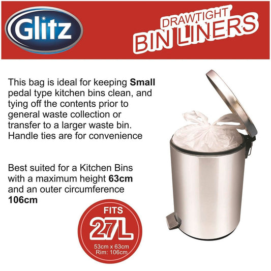 Glitz 27L Drawtight Bin Liners - 30 Pack