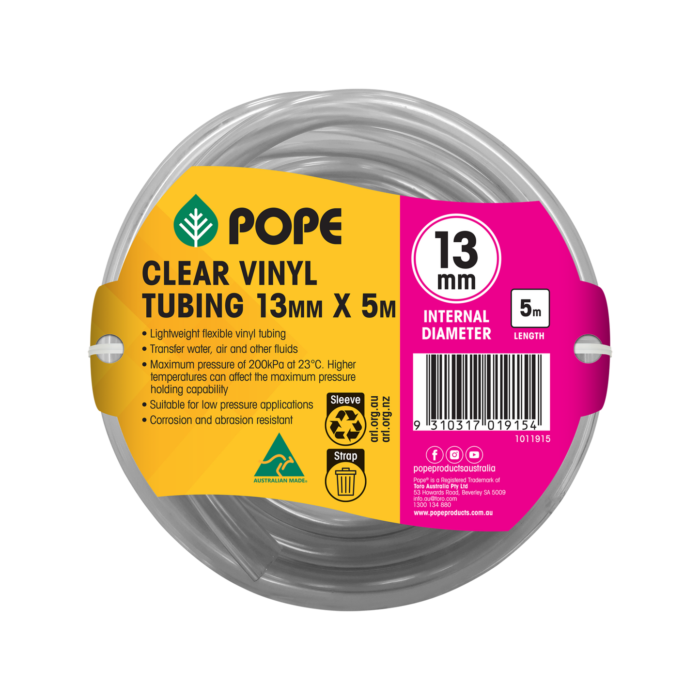 Pope Clear Vinyl Tubing - 13mm x 5m