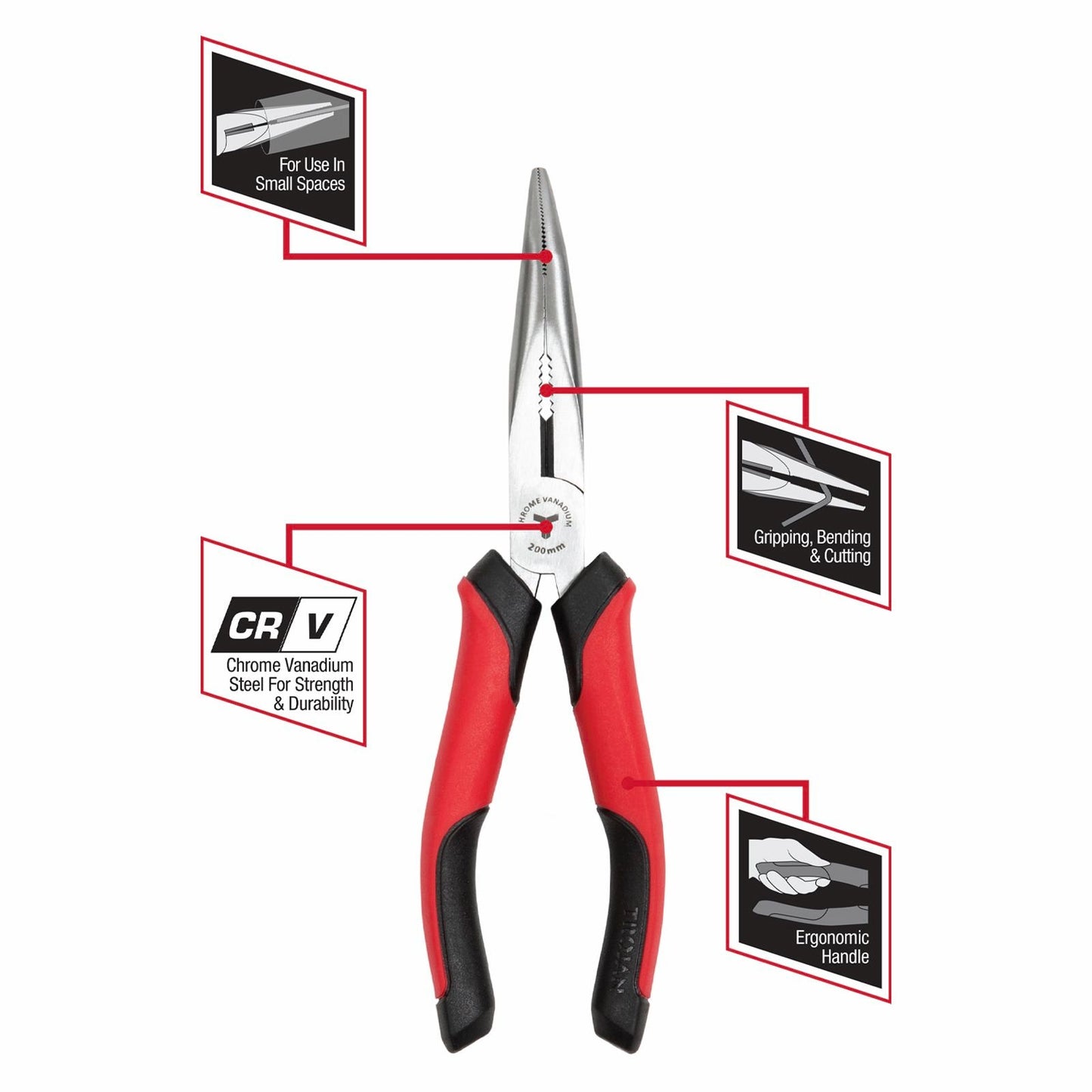 Trojan Long Nose Bent Plier - 200mm