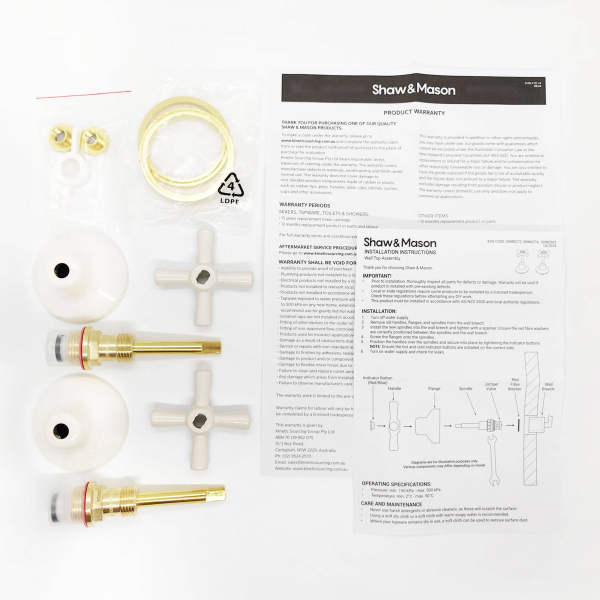 Shaw Mason Ivory Wall Top Assembly - 146mm x 155mm - Durable Brass Construction