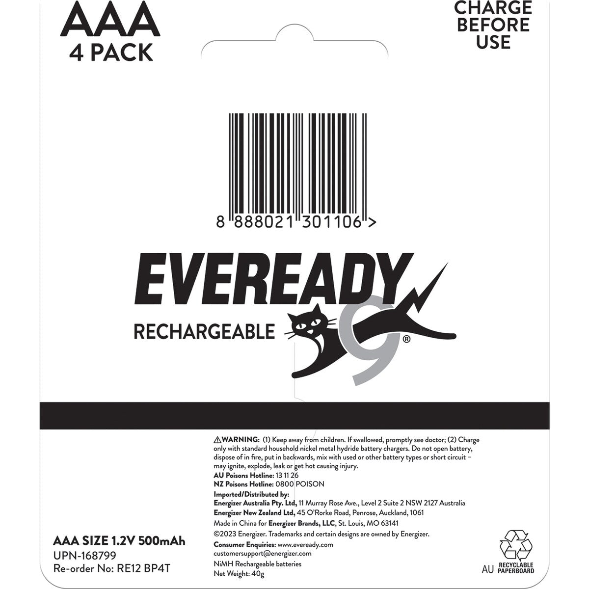 Eveready Rechargeable Aaa Batteries 4 Pack