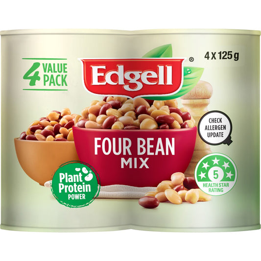 Edgell Four Bean Mix Snack Packs Ready To Eat 125g X 4 Pack