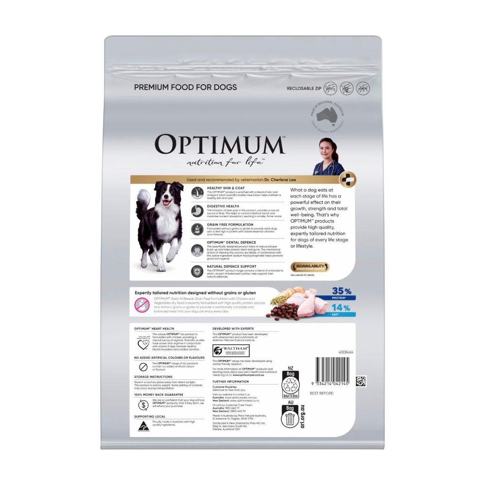 Optimum Adult All Breeds Grain Free Dry Dog Food Chicken & Vegetables - 2.5kg