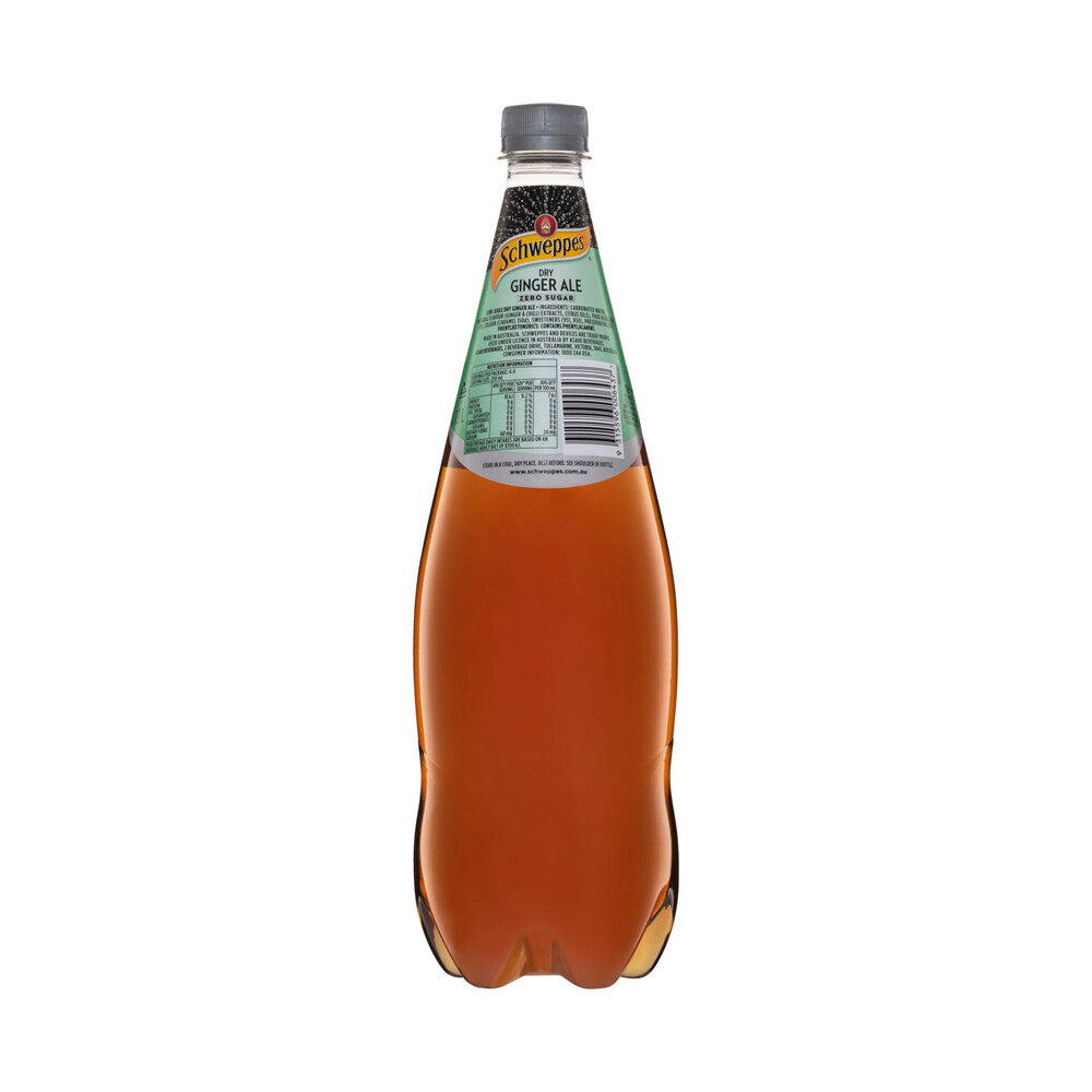 Schweppes Zero Sugar assic Mixers Dry Ginger Ale Soft Drink Bottle - 1.1L