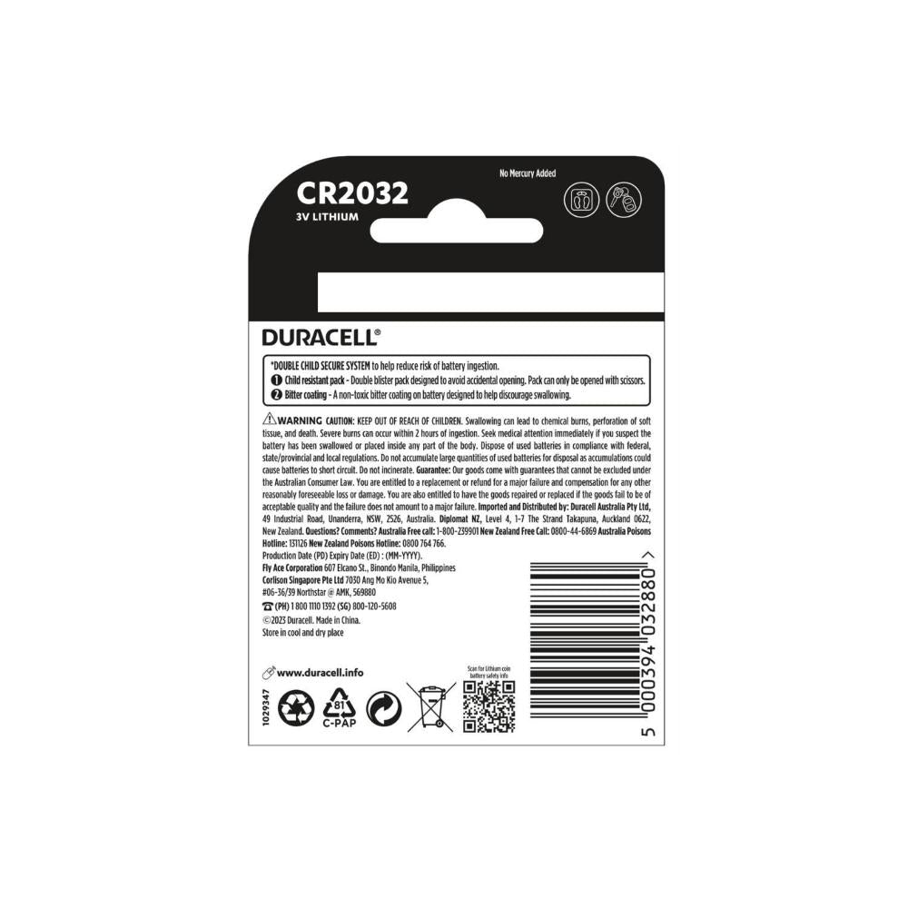 Duracell Specialty 2032 Lithium Coin Batteries - 4 Pack