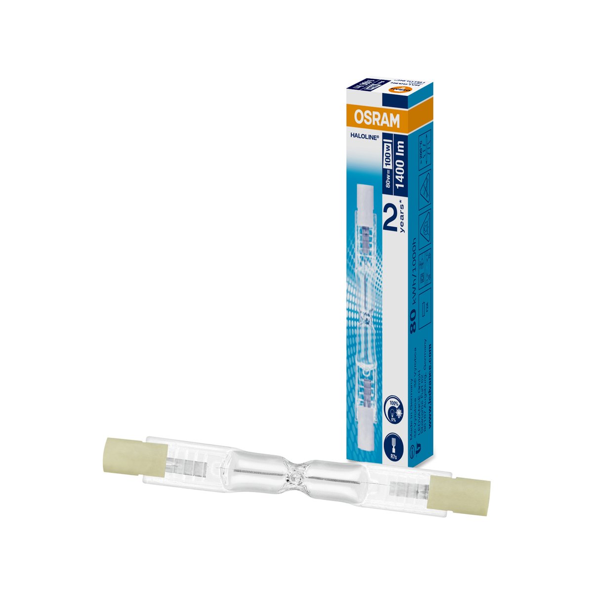 Osram 80W R7s Eco Halogen Light Globe 92mm Glass 1400lm Brightness