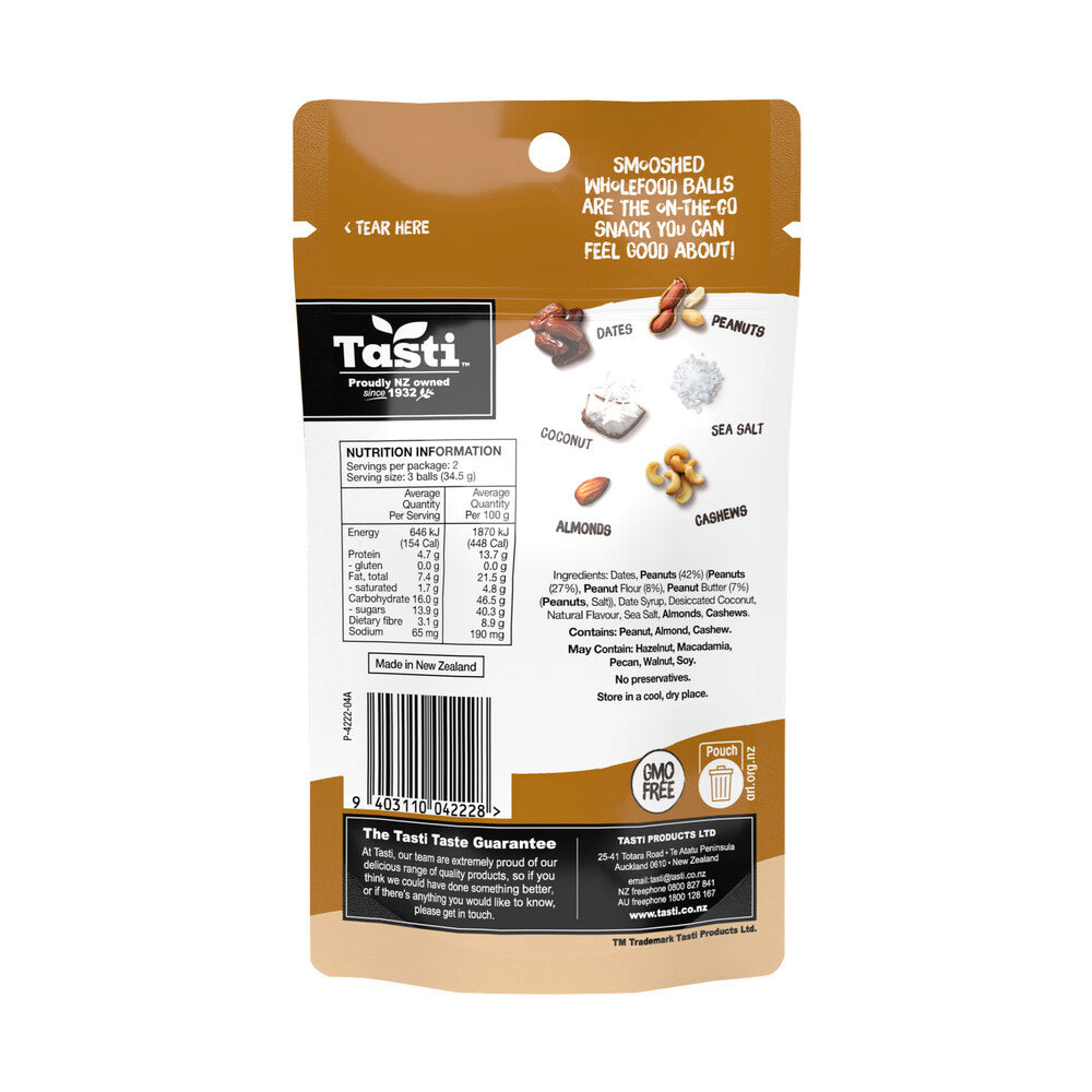 Tasti Peanut Butter & Caramel Smooshed Wholefood Balls 6 Pack - 69g