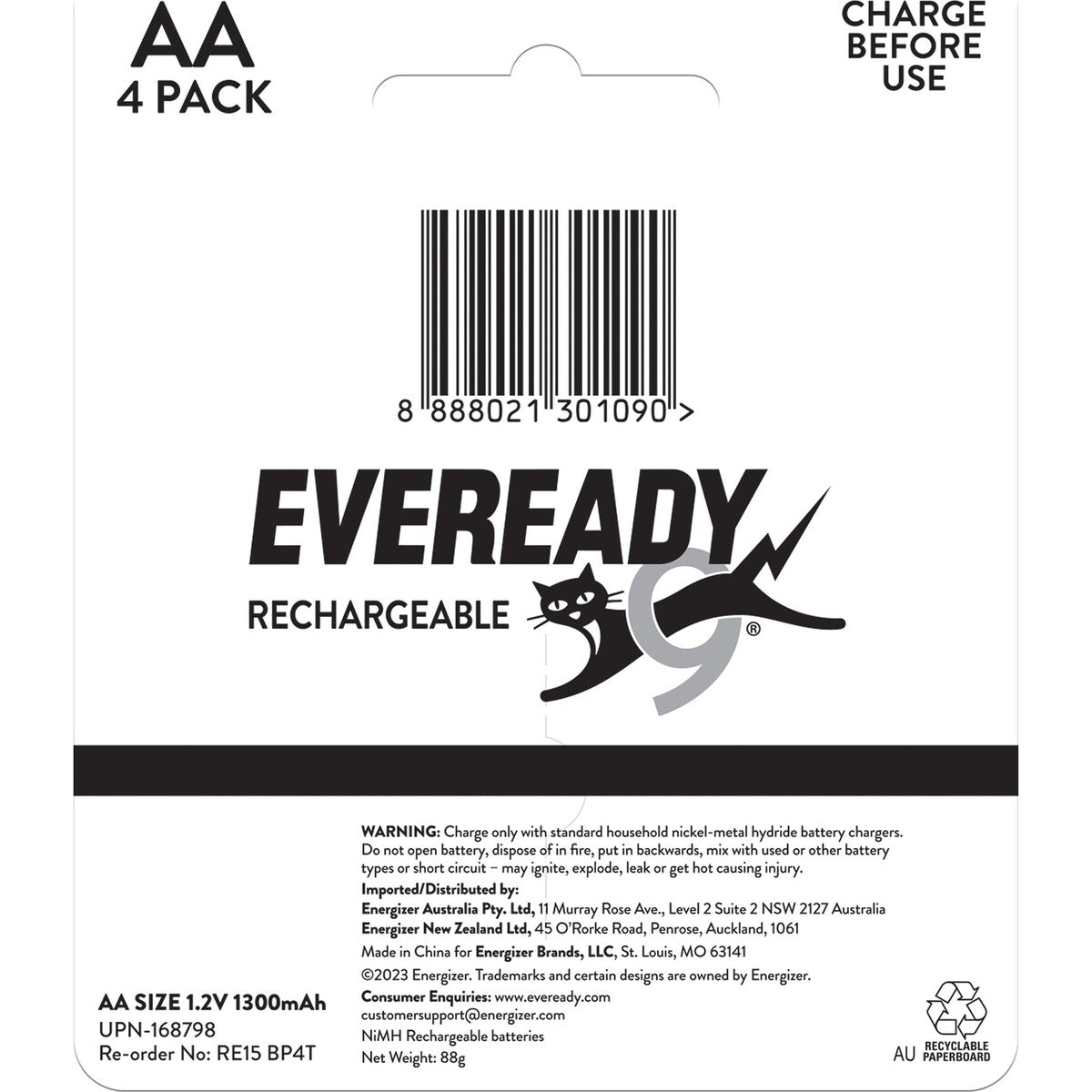 Eveready Rechargeable Aa Batteries 4 Pack