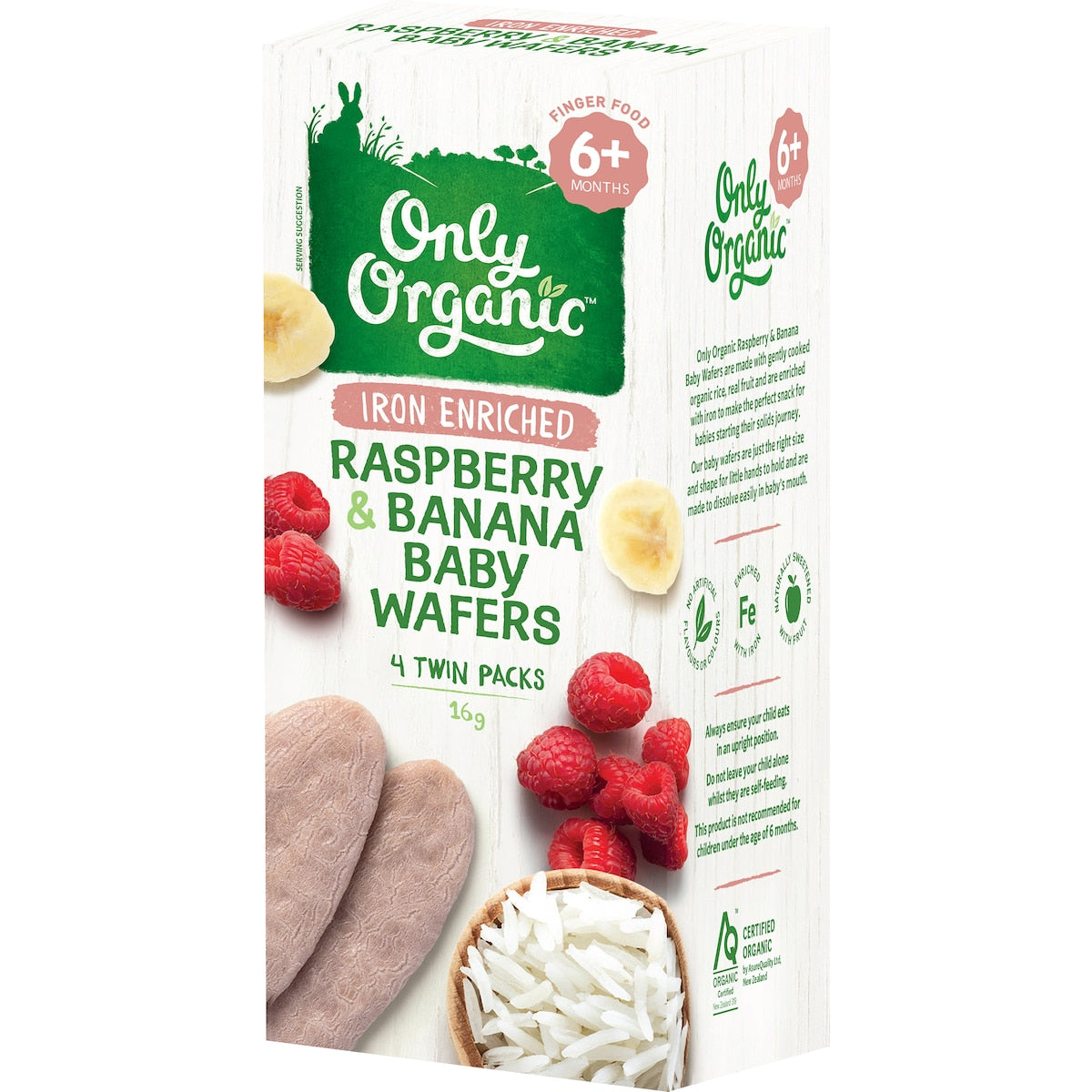 Only Organic Raspberry & Banana Baby Wafers 4 Pack