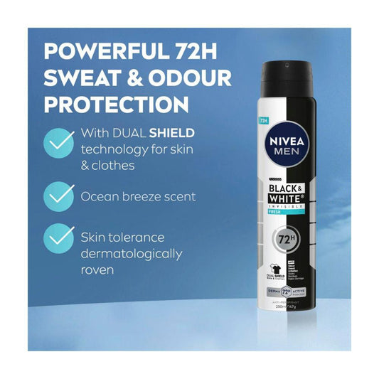 Nivea Deo Aero Men Invisible Black And White Fresh - 250mL