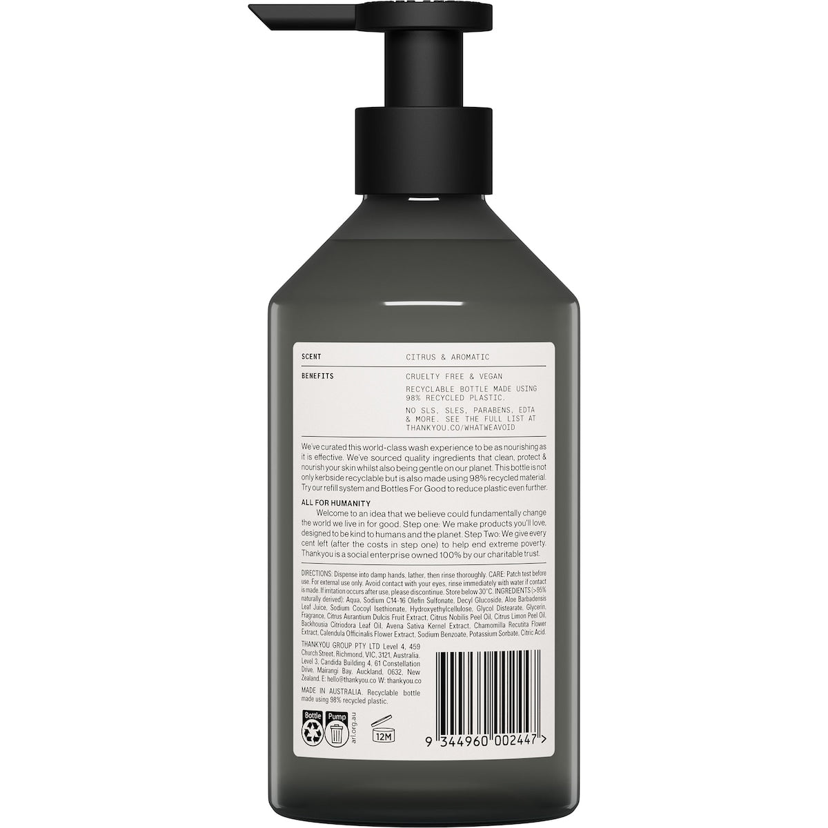 Thankyou. Hand Wash Botanical Lemon Myrtle & Oat Milk Pump 500ml