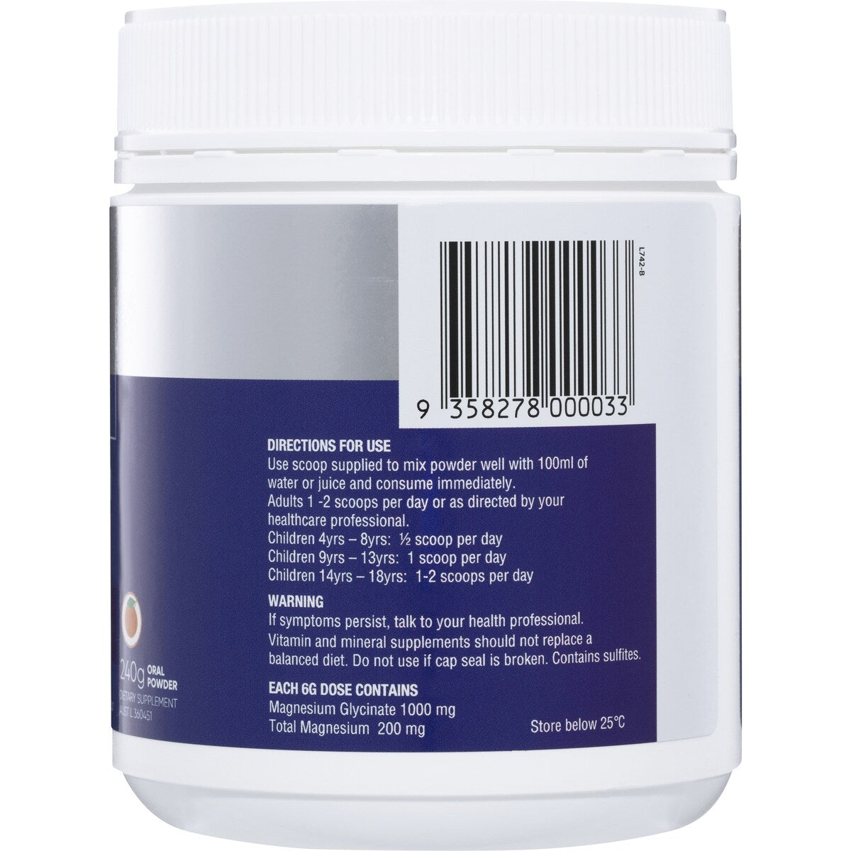 Vitaceuticals Magzorb Magnesium Glycinate 1000mg Powder 240g