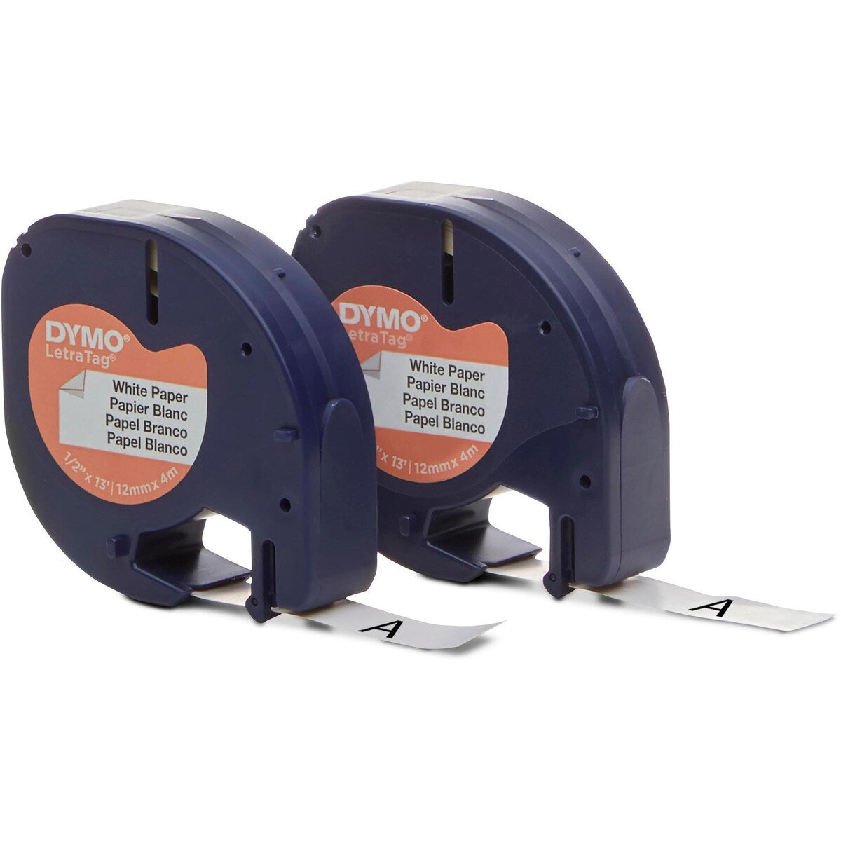 Dymo Letratag Paper Tape 12mm X 4m White 2 Pack