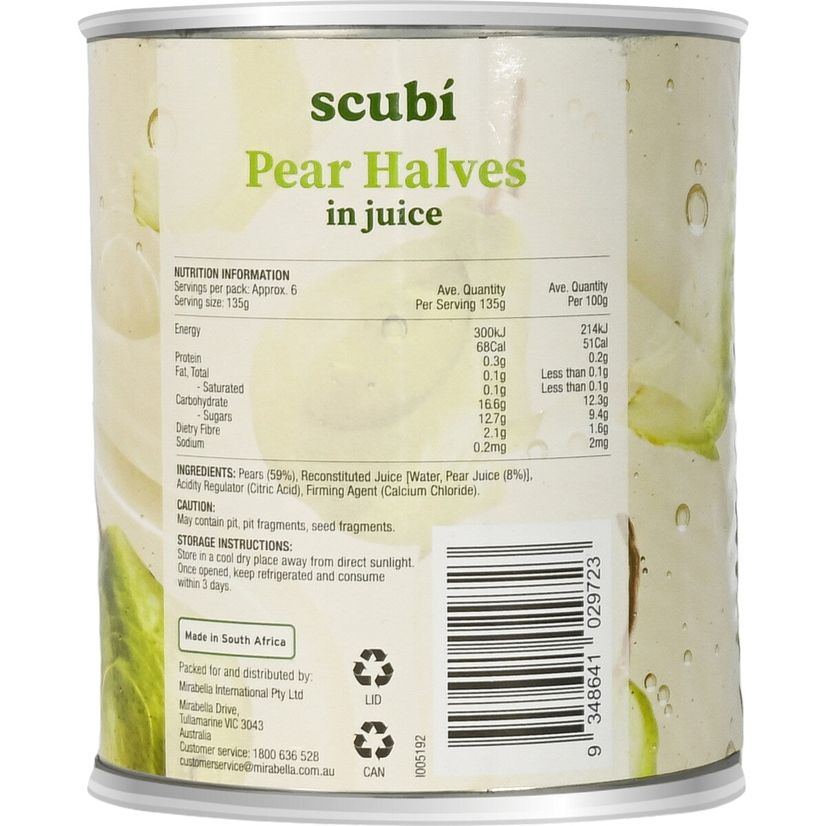 Scubi Pear Halves 825g