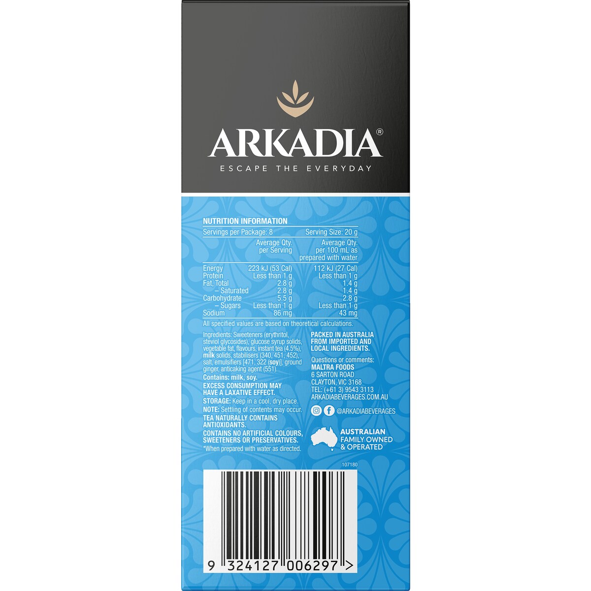 Arkadia Chai Spice Tea 99% Sugar Free 8 pack