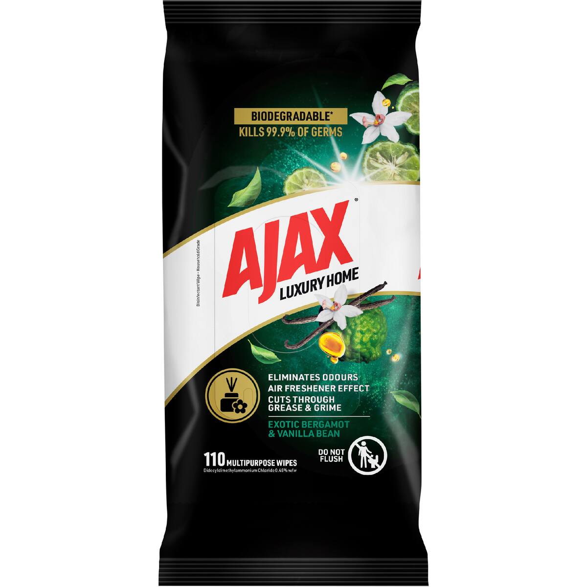 Ajax Multipurpose Cleaning Wipes Luxury Home Bergamot & Vanilla 110 Pack