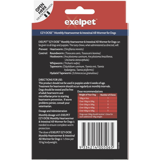 Exelpet Ezy Dose Heartwormer & Intestinal Allwormer For Dogs 4 pack
