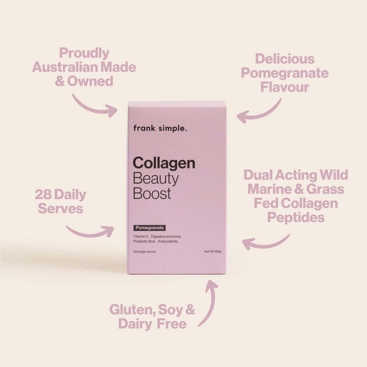 Frank Simple. Collagen Beauty Boost Pomegranate Sachets 28 Pack