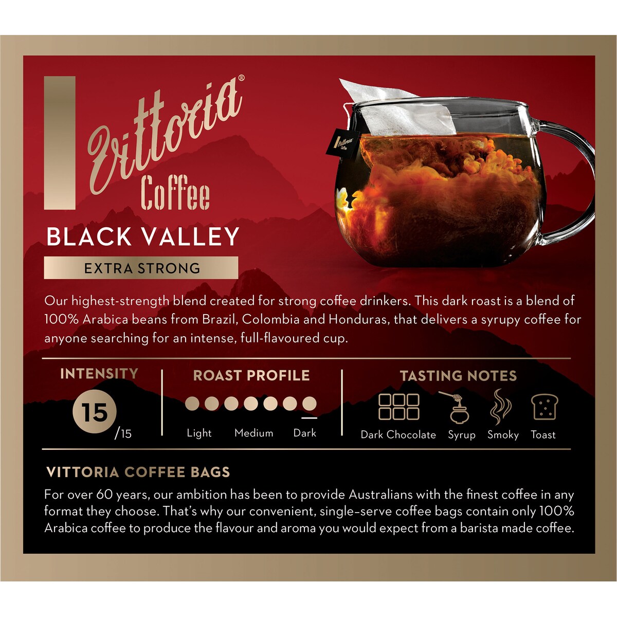 Vittoria Black Valley Coffee Bags Extra Strong 20 pack