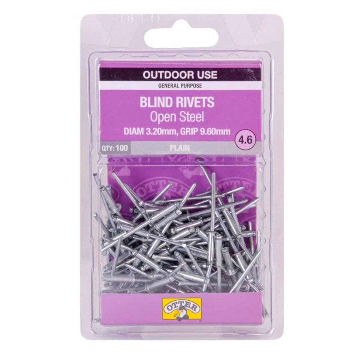 Otter Open Steel Blind Rivets - 2 x 9 6mm - 100 Pack - High Strength