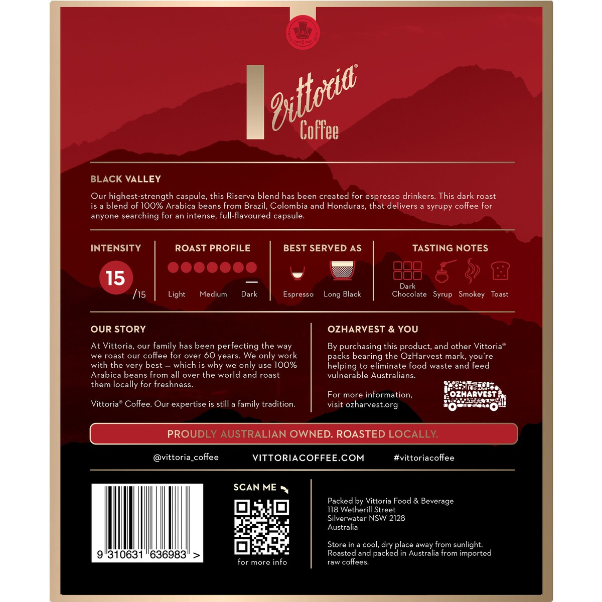 Vittoria Black Valley Riserva Blend Capsules 20 Pack