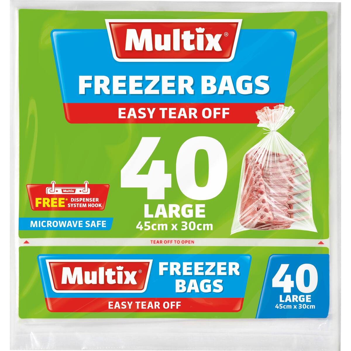 Multix Easy Tear Off Freezer Bags Large 40 Pack