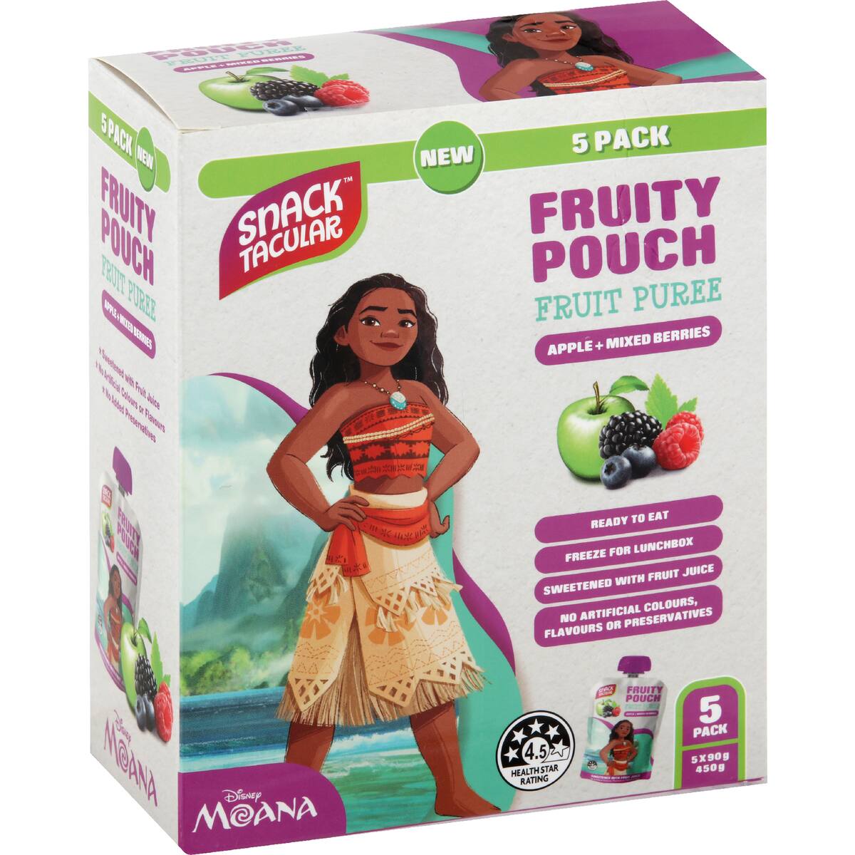 Snacktacular Fruit Pouch Apple & Mixed Berries Puree 90g X 5 Pack