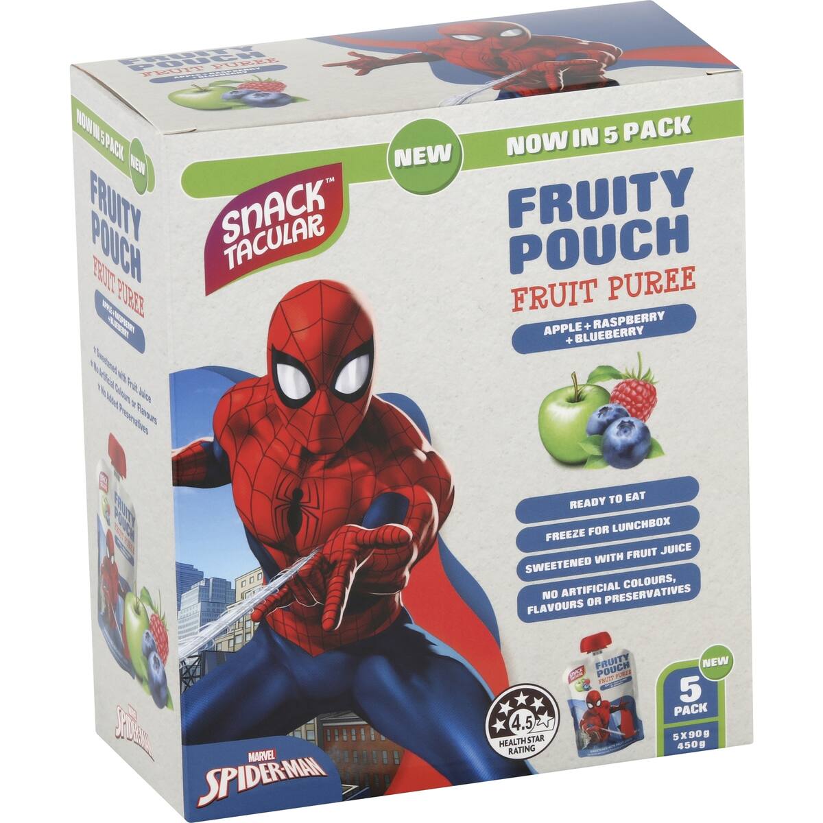 Snacktacular Fruit Pouch Apple Raspberry & Blueberry Puree 90g X 5 Pack