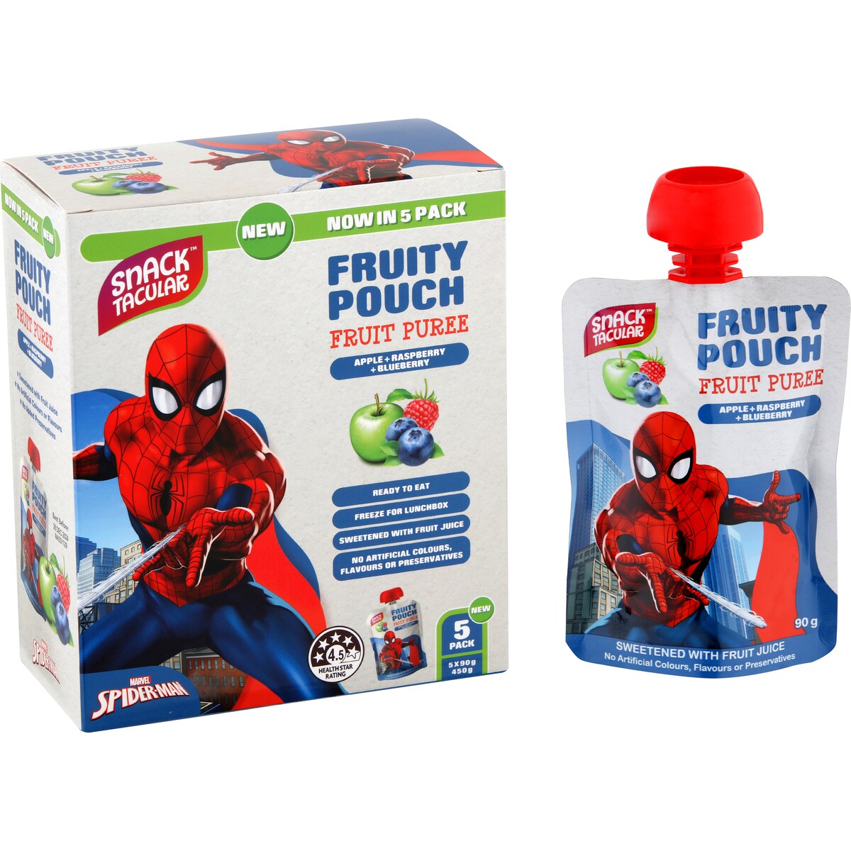 Snacktacular Fruit Pouch Apple, Raspberry & Blueberry Puree 90g x 5 pack