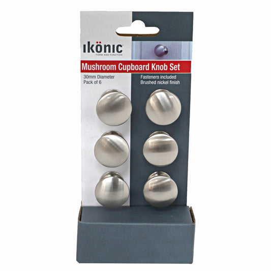 Ikonic Brushed Nickel Cupboard Knob Set - 6 Piece - Metal - Easy Install