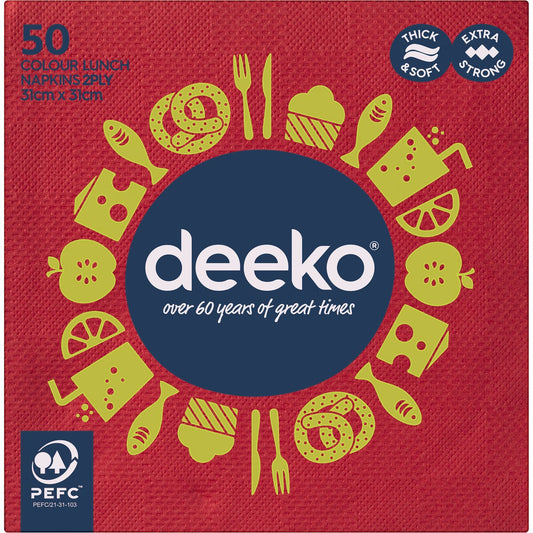 Deeko Serviettes Lunch 2 Ply Assorted 50 Pack