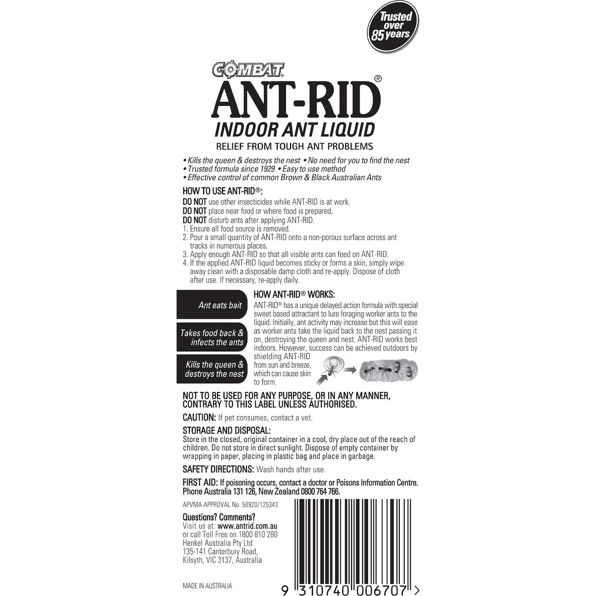 Combat Ant-rid Indoor Liquid Pest Control 50ml