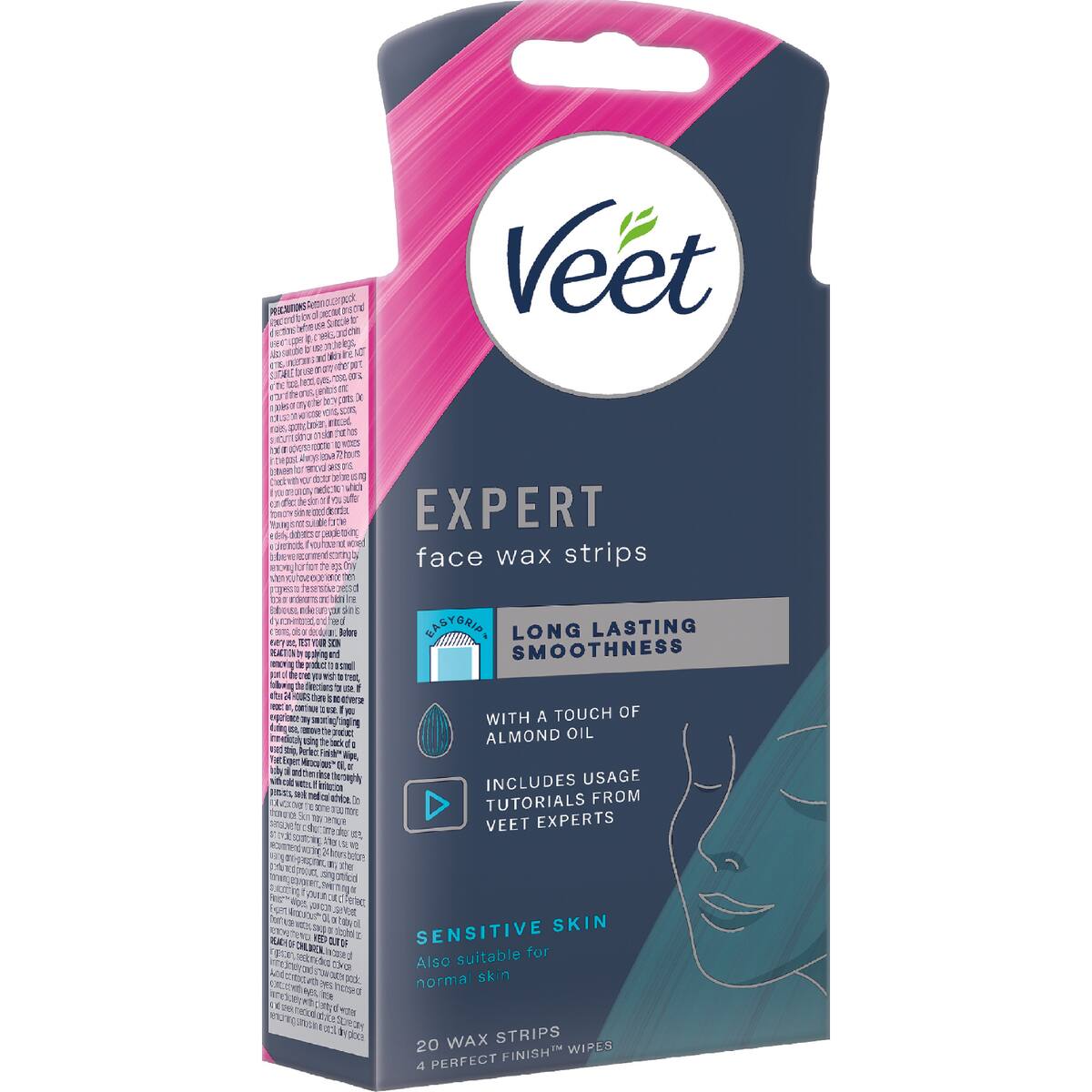 Veet Expert Face Hair Removal For Sensitive Skin Cold Wax Strips 20 Pack