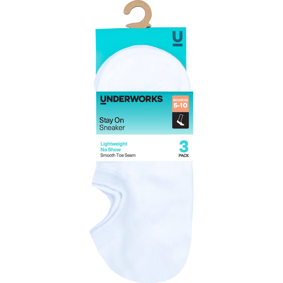 Underworks Ladies No Show Sneaker Socks Size 5-10 White 3 Pack