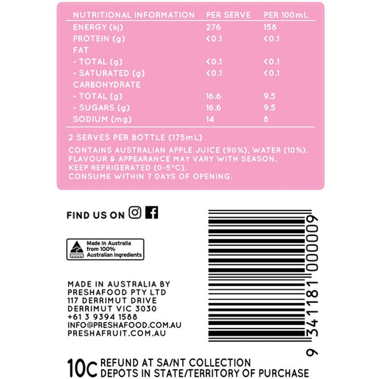 Preshafruit Cold Pressed Pink Lady Apple Juice 350mL