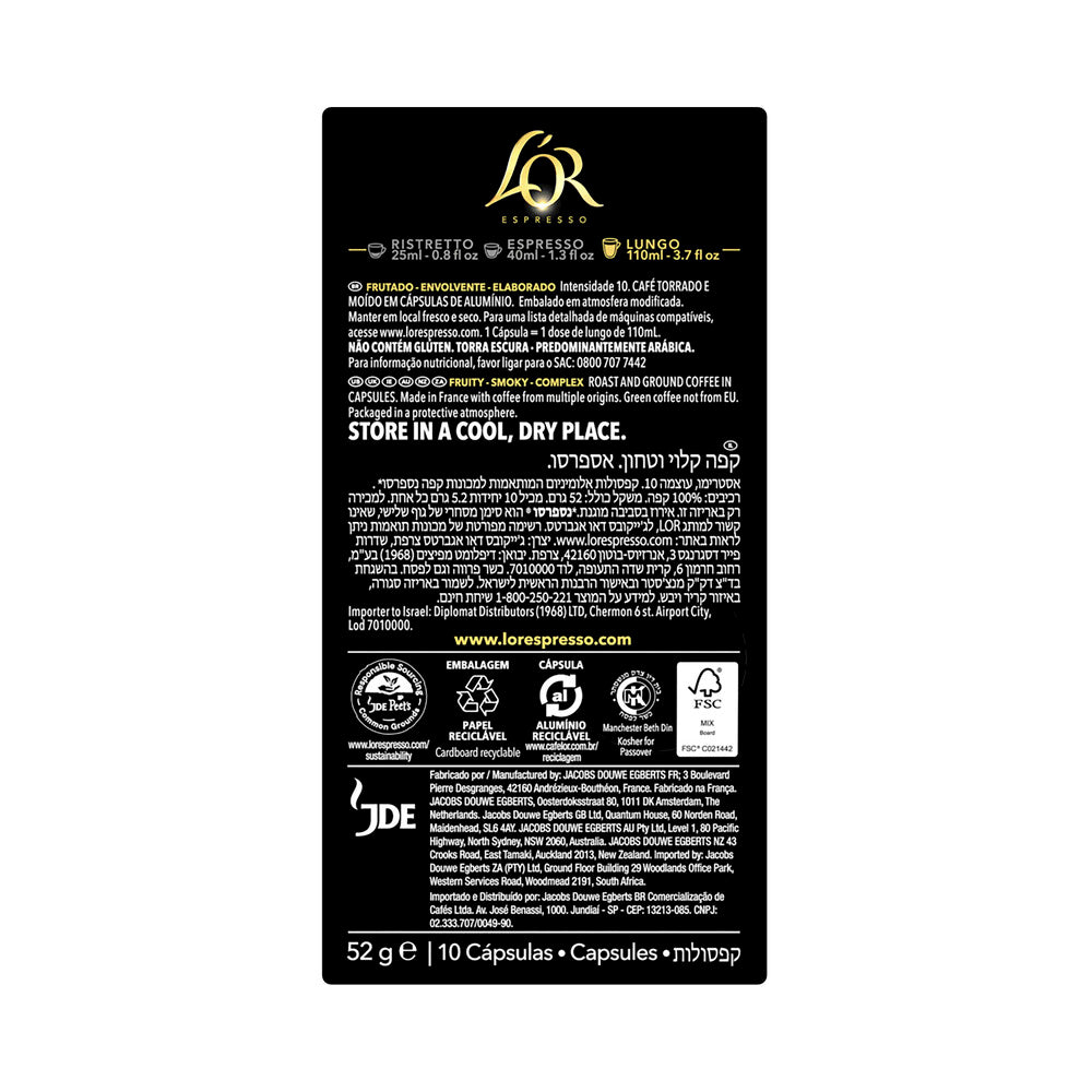 L'OR Espresso Lungo Estremo Intensity 10 Coffee Capsules 52g - 10 pack