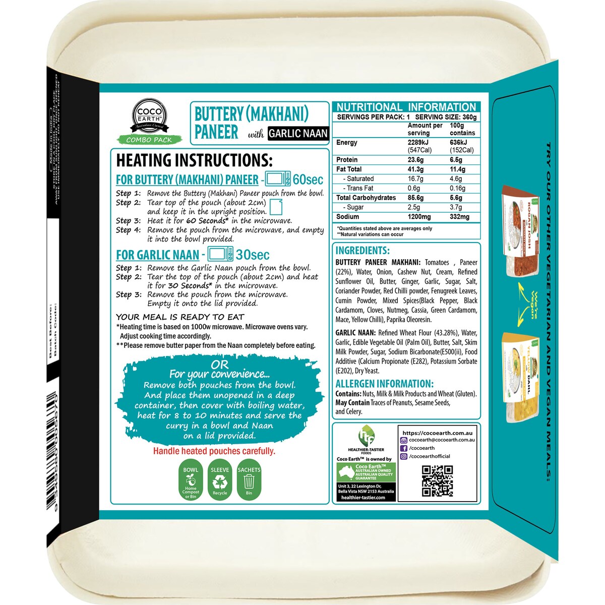 Coco Earth Buttery Makhani Paneer With Garlic Naan 360g