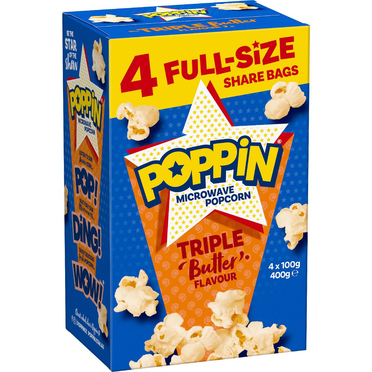 Poppin Microwave Popcorn Triple Butter Flavour Explosion 100g X 4 Pack