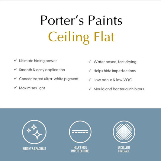 Porter's Flat Ceiling Paint - 4L - White